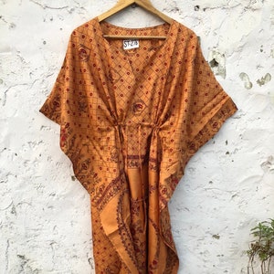 Floral Print Indian Silk Kaftan, Kaftan Maxi Dress, Soft Silk Lounge Wear Summer Resort Wear Kaftan, Handmade Kaftan, Bikini Cover Up Kaftan