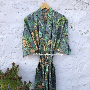 Handcrafted Floral Kimono Robe – Soft Cotton Loungewear | Boho Maxi Dressing Gown | Lightweight Bathrobe | Long Robe for Women