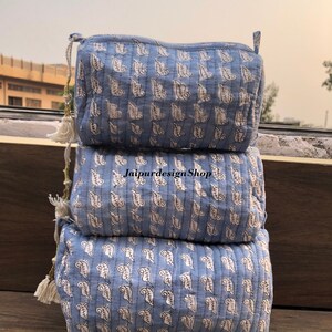 メイクアップバッグ コスメバッグ ハンドメイド花柄ポーチ ハンドブロックプリントバッグ コットントイレタリーバッグ 防水ウォッシュバッグ 彼女へのギフト 3点セット