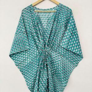 Indian Handmade Floral Cotton Kaftan,Women Dress Long Caftan,Dress Beach Cover up, Flower Hand Block Print Sleepwear Maxi Dress Kimono Rabe