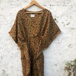 Floral Print Indian Silk Kaftan, Kaftan Maxi Dress, Soft Silk Lounge Wear Summer Resort Wear Kaftan, Handmade Kaftan, Bikini Cover Up Kaftan