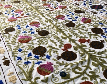 Hand Embroidered Suzani Bedspread, Colorful Ethnic Tapestry, Twin Size