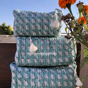 3 Pc Set Of Makeup Bag Cotton Toiletry Bag Cosmetic Bag Waterproof Wash Bag Hand Block Print Bag Gifts For Her