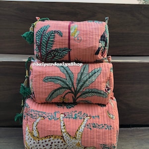 3 Pc Set Of Cotton Bag Makeup Pouch Hand Block Print Bag Waterproof Wash Bag Gifts For Her Toiletry Bag Handmade Floral Pouch Cosmetic Bag