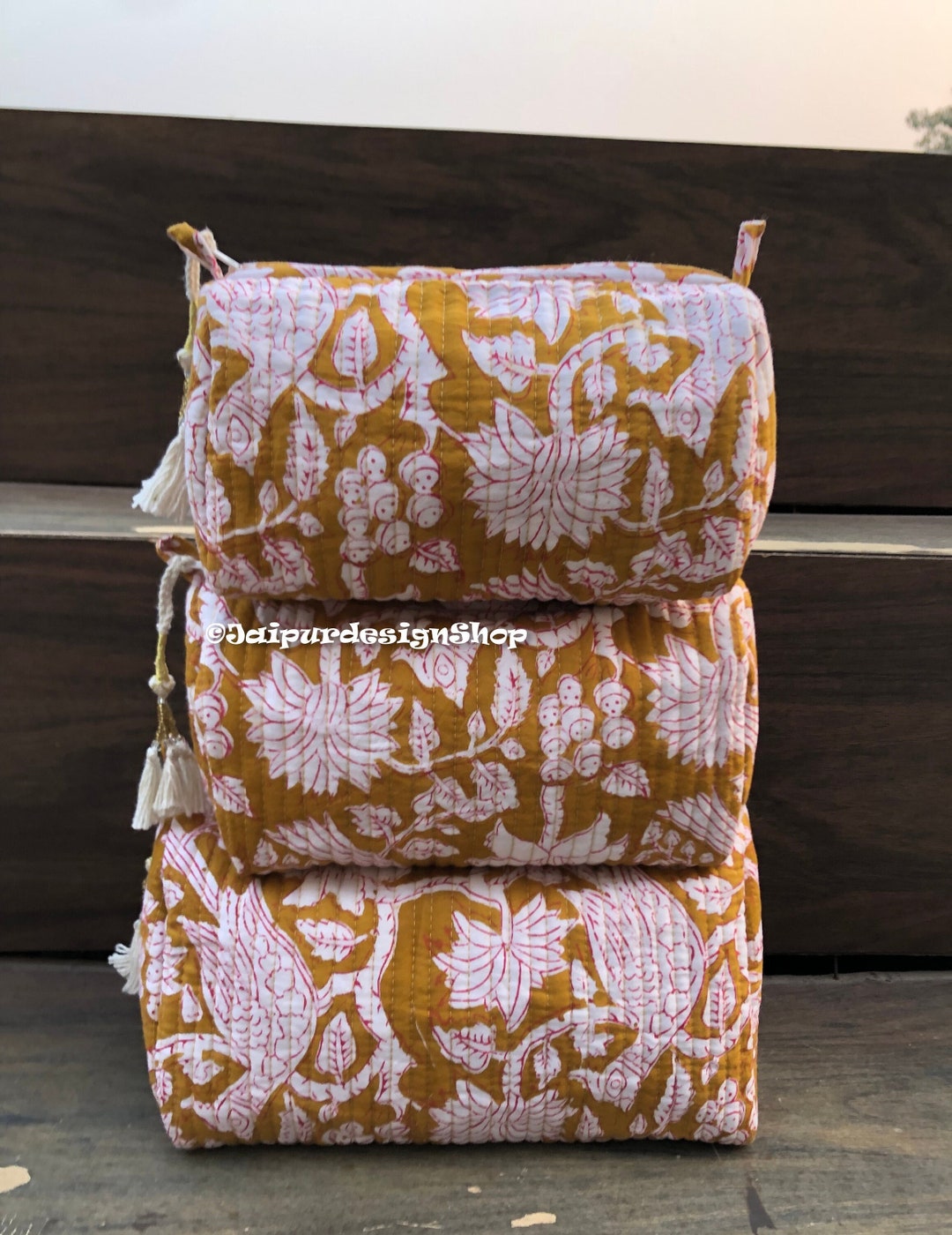 Brown - Handmade Cotton Toiletry Bags (Set of 3) 16