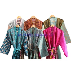 Woman&#39;s Silk Kimono, Robes, Dressing Gown, Vintage Kimono, Beachwear, Bathrobe, Indian Kimono, Wholesale Lot 35 Pcs, Recyled Kimono Jacket