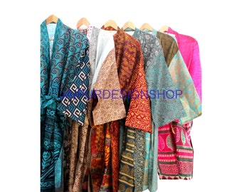 Wholesale Lot of 15 Vintage Silk Blend Kimonos, Patchwork Robes
