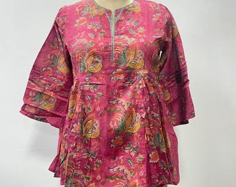 Hand Block Print Cotton Tunic | Floral Indian Blouse