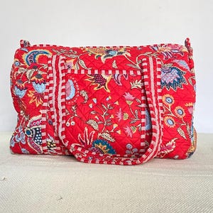 Large Cotton Quilted Duffle Bag Shoulder Bag Weekender Bag For Women Boho Overnight Bag Block Print Travel Bag Valentine Day Gift For Her