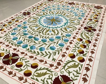 Bohemian Suzani Wall Hanging , Hand Embroidered Suzani Throw , Suzani Bedspread , Suzani Tapestry , Twin Suzani Blanket Quilt , Twin Bedding