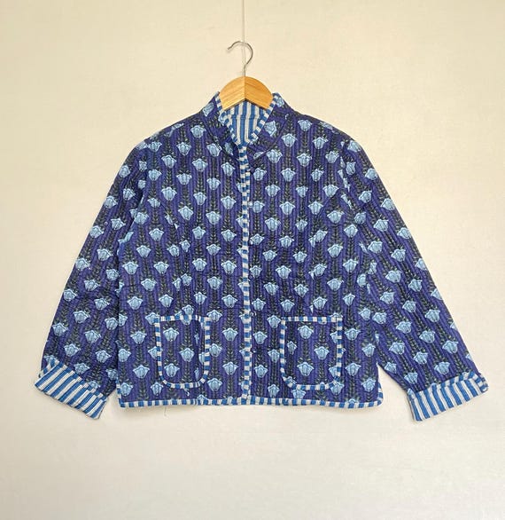Quilted Jacket Cotton Floral Bohemian Style Fall Winter Jacket Coat Streetwear Boho Quilted Reversible Jacket Gift For Her