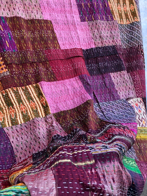 Jaipurtextilehub パトラシルクパッチワーク カンタキルト カンタブランケット ベッドスプレッド パッチカンタスロー カンタベッドカバー ボヘミアン寝並行輸入 Jaipurtextilehub パトラシルクパッチワーク カンタキルト カンタ