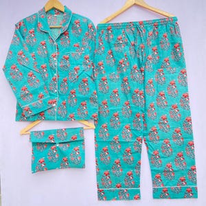 Indain PJ Set,100% Cotton Block Print Pajama Set Night Wear, Bridesmaid Pajama Set, Women Pajamas Set Cotton Pant Shirt Sets, Summer Dress