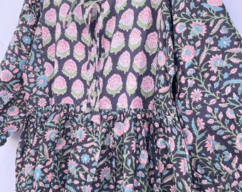Cotton Midi Dress, Boho Puff Sleeve Summer Casual Flowy