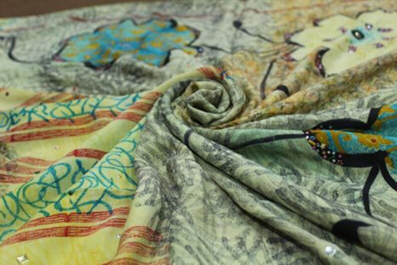 Recycled Fabric Sari Clothing Vh456 Indian Vintage Silk Crape Saree Ethnic Craft Dressmaking EXPRESS SHIPPING-Woman/'s Silk Sari Kimono