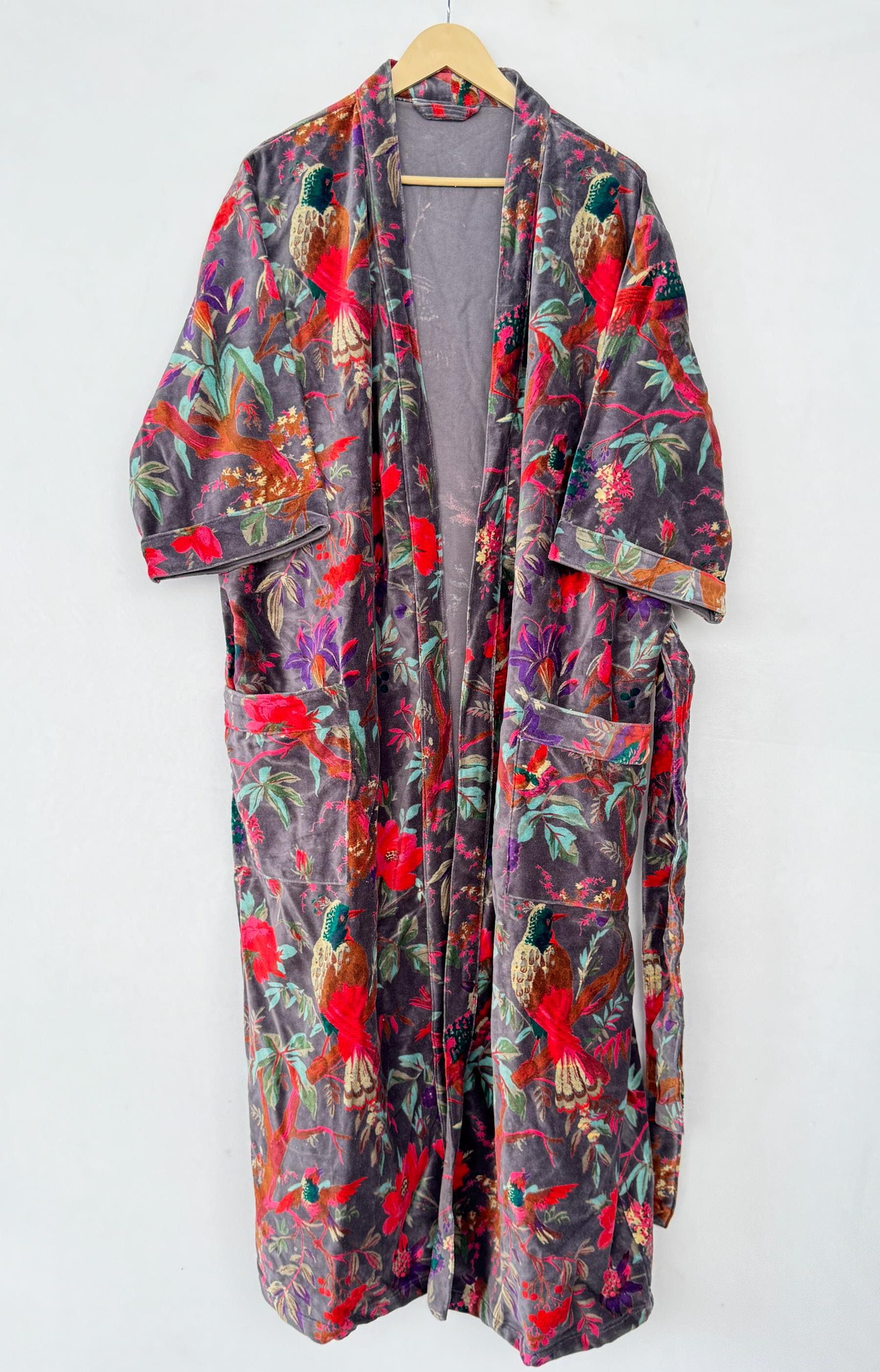 Velvet Cotton Kimono Robe Jacket Dressing Gown wedding robe Bridesmaid winter bathrobe women men gift reversible jacket kantha coat