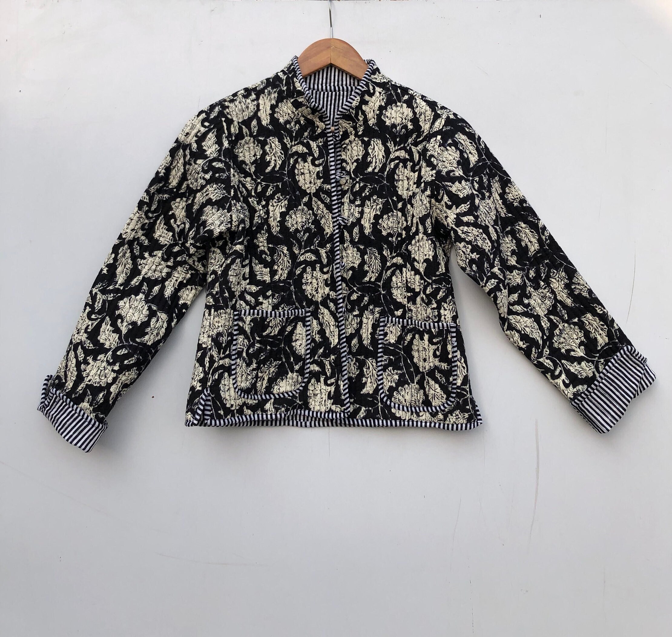 Veste matelassée en coton pour femme, imprimé bohème, vestes matelassées faites à la main, manteau, cadeaux de vacances, veste plus boutonnée pour femme, cadeaux
