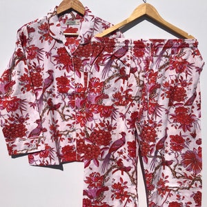 Indian Cotton Floral Printed PJ Set, Adult Night suit, Payjama Set, Bridesmaid PJ Set, Night Wear Dress, Pajamas Set Christmas Best Gift Her