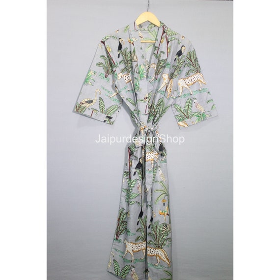 Baumwolle Robe Jangle Gedruckt Kimono Damen Lange Baumwolle Kimono  Morgenmantel Plus Size Beach Wear, Floral Kimono