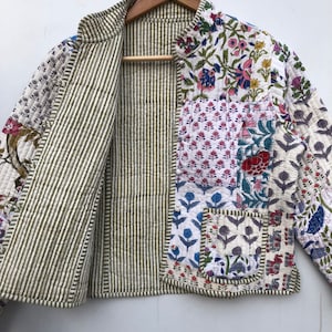 Patchwork Quilted Jackets Cotton Floral Bohemian Style Winter Jacket Coat Streetwear Boho Quilted Reversible Jacket for Women image 6