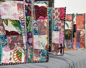 Indian Patchwork Quilted Cotton Tote Bag, Handmade Shopping Bag