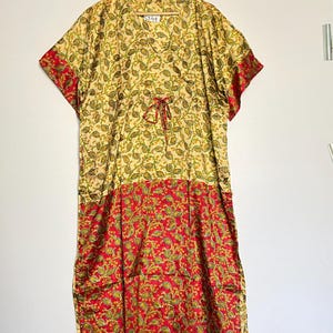 Floral Print Indian Silk Kaftan, Kaftan Maxi Dress, Soft Silk Lounge Wear Summer Resort Wear Kaftan, Handmade Kaftan, Bikini Cover Up Kaftan