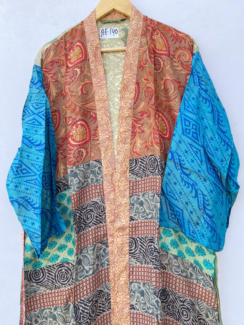 Vintage Silk Saree Kimono Robe, Colorful Patchwork Housecoat - Etsy