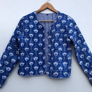 Cotton Women&#39;s Quilted Jacket Block Print Bohemian Style Quilted Handmade Jackets, Coat Holidays Gifts Button Closer Jacket for Women Gifts