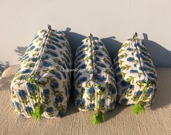3 Pc Set de bolsa de aseo bolsa de algodón bolsa floral bolsa cosmética regalos para su bolsa de maquillaje bolsa de impresión de bloque de mano bolsa de lavado impermeable