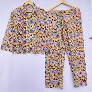 Women Cotton Pants Shirt Set, Pj Set, Night Suit, Indian Cotton Pajama Set, Cotton Hand Block Print, 100% Cotton Light & Soft Night Dress