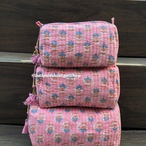 3 Pc Set Of Toiletry Bag Cotton Bag Floral Pouch Cosmetic Bag Gifts For Her Waterproof Wash Bag Makeup Pouch Hand Block Print Bag
