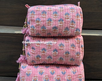 Personalized Quilted Cosmetic Bag – Block Print Toiletry Pouch