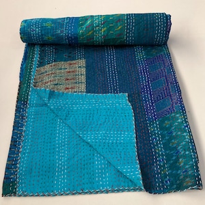 Colcha Kantha de patchwork Patola hecha a mano, manta india vintage