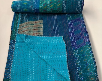 Handmade Patola Patchwork Kantha Quilt, Vintage Indian Throw