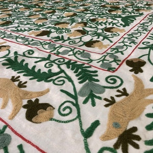 Cotton Suzani Bedspread, twin Size Bedcover, Embroidery Suzani Wall Hanging, Floral Bed Linen, Antique Quilt, Boho Suzani Fabric