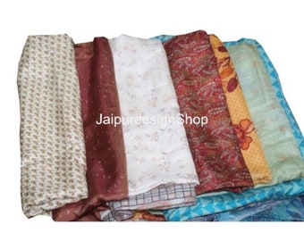 Lote al por mayor de seda vintage saree crape seda saree indio sari kimono bata tela reciclada artesanía étnica tela de seda confección