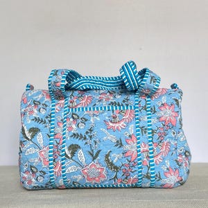 Large Cotton Weekender Travel Bag, Handmade Quilted Fabric Duffle Bag, Block Printed Overnight Bags, Hand Luggage Bag, Bags for Women,