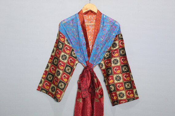 Silk Saree Kimono, Robes, Vintage Kimono, Beachwe… - image 4