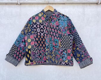 Patchwork Quilted Jacken Baumwolle Floral Boho Stil Herbst Winter Jacke Mantel Vintage Boho Quilted Wendejacke für Frauen