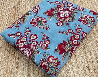 Floral Hand Block Print Cotton Fabric, Indian Dressmaking Sewing Fabric