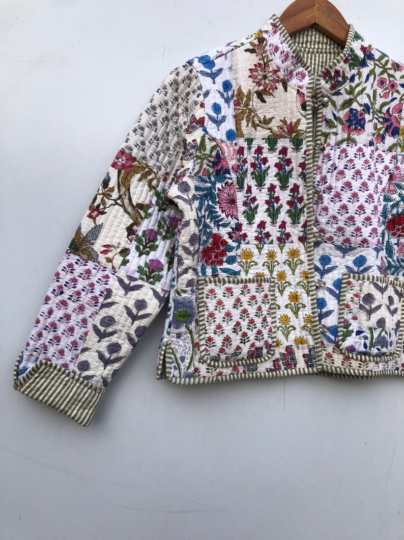 Chaquetas acolchadas de retales de algodón estilo bohemio Floral chaqueta de invierno abrigo ropa de calle chaqueta Reversible acolchada Bohemia para mujer imagen 3