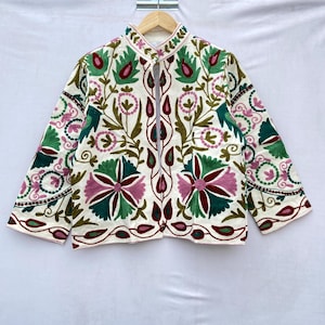 Suzani Jacket Handmade Embroidery Jacket Suzani Short Jacket Bohemian Style Jacket Coat Bridesmaid Gift Women&#39;s Jacket And Coat