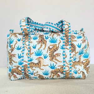 Large Cotton Duffle Bags Blockprint Quilted Fabric Weekender Bags For Women Holiday Gifts Handmade Colorful Travel Overnight Bags