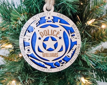 Police badge ornament, gift for police officer, personalized badge ornament, law enforcement gifts for men, blue line ornament, police decor