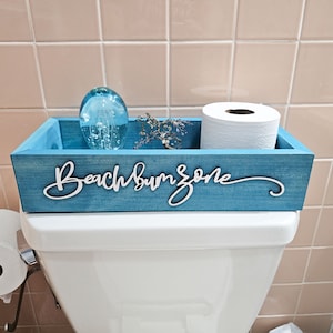 toilet tank decor, toilet paper holder, bathroom decor, beachy bathroom, funny bathroom decor, toilet tray, bathroom toilet storage