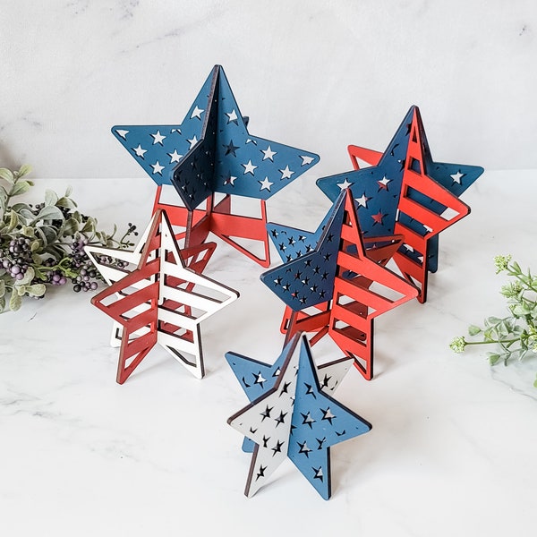 Fourth of july decoration, Standing Stars, Tiered tray decor, 4th of July decor, shelf sitter, Patriotic decor, mantle decoration
