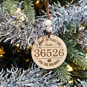 Personalized zip code ornament, Custom wooden holiday ornament, No place like home, Christmas home décor gift, rustic home for the holidays