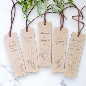Engraved wood bookmarks with fantasy florals motivational quotes bookish gift for readers and writers fantasy florals motivational quotes