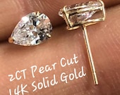 14K Solid White or Yellow Gold Tear Drop Pear Brilliant Cut 2 -3 CTW Simulated Moissanite Push Backs Women 39 s Earrings