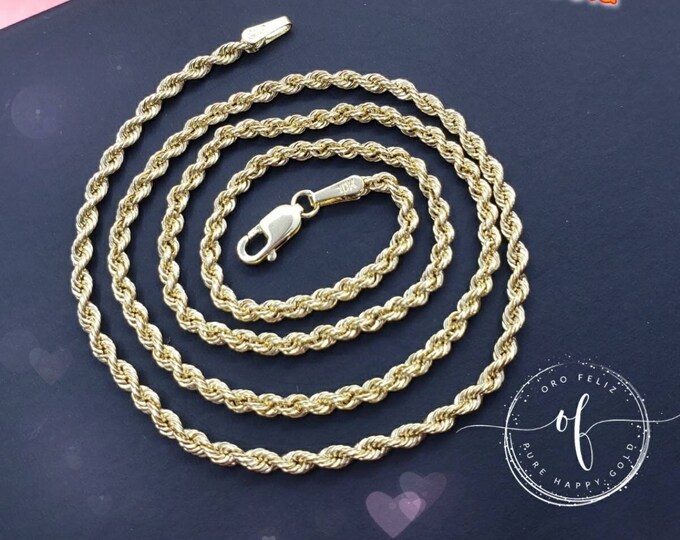 2.25 mm 10K Yellow Gold Hollow Rope Chain Necklace 16" -24 " Inches Men's Women's